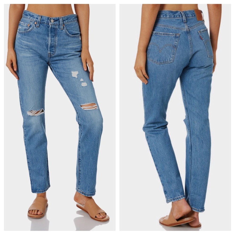 Levi’s 501 original Athens destruction high rise straight leg distressed jeans